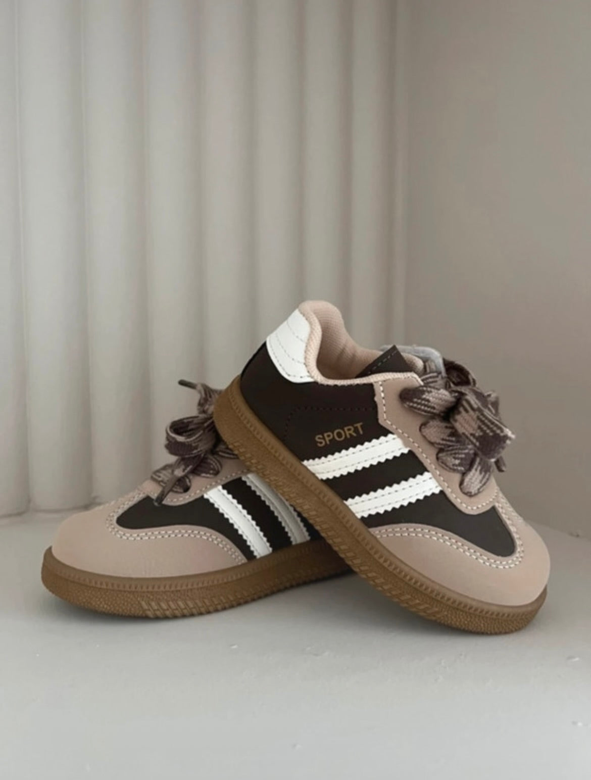 Brown and Beige Striped Toddler Trainers