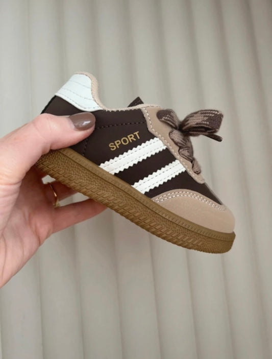 Brown and Beige Striped Toddler Trainers