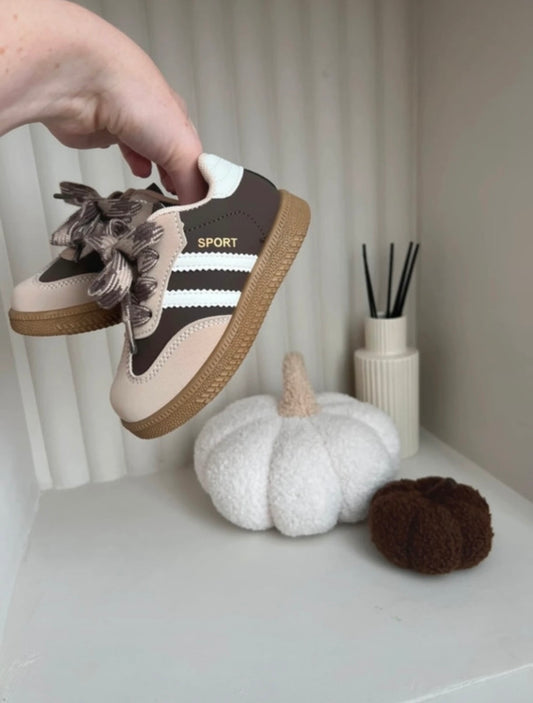Brown and Beige Striped Toddler Trainers