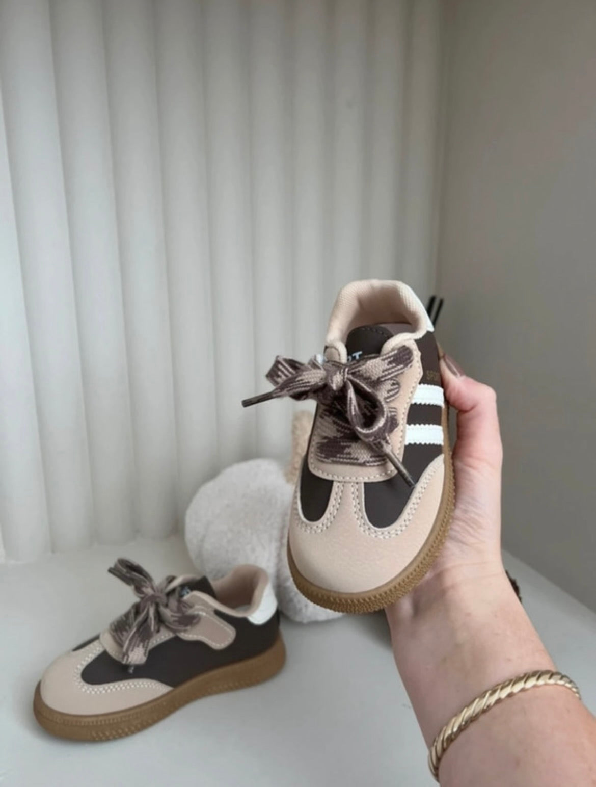Brown and Beige Striped Toddler Trainers